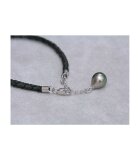 Luna-Pearls - A42 - Armband - Leder - Tahiti-Zuchtperle 8-9mm - 925 Silber - 18+2cm